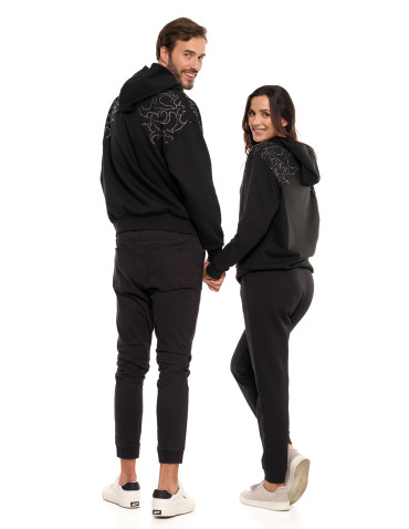 Bluzy - Bluza unisex z kapturem i cyrkoniami ocieplana CZARNY - produkt 2