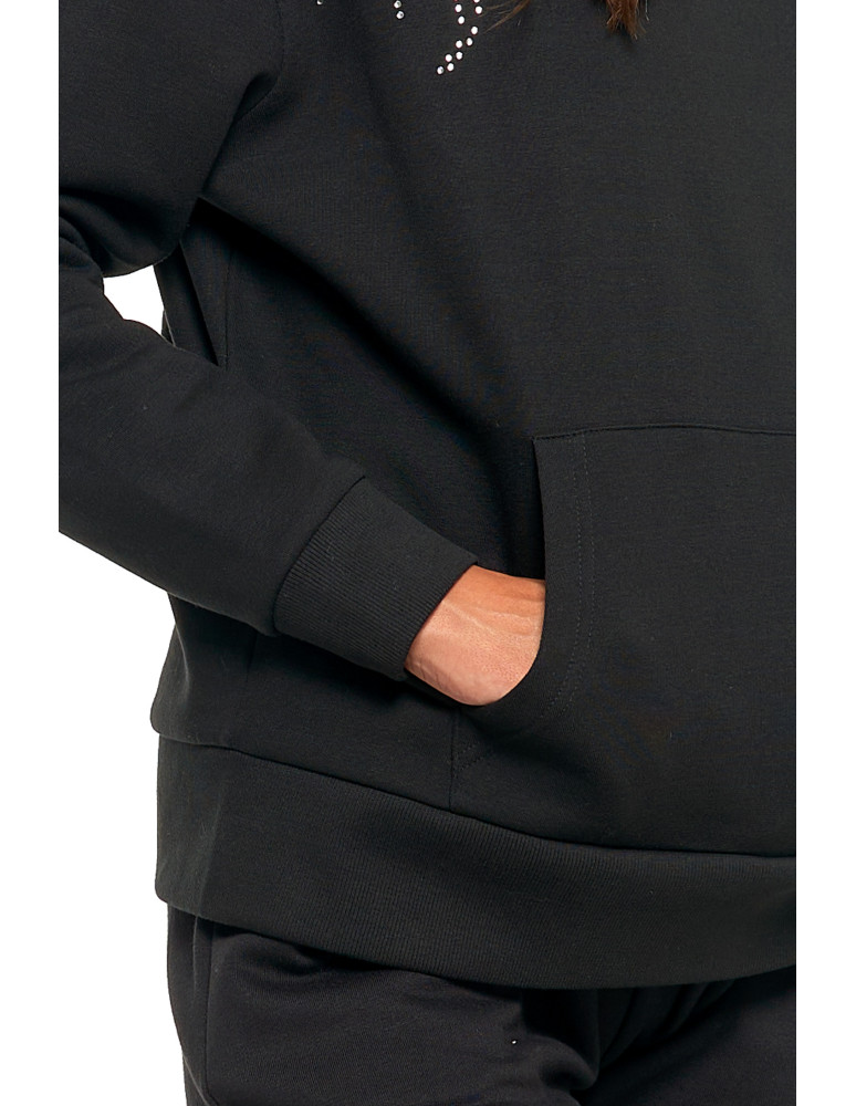Bluzy - Bluza unisex z kapturem i cyrkoniami ocieplana CZARNY - produkt moraj.pl 11