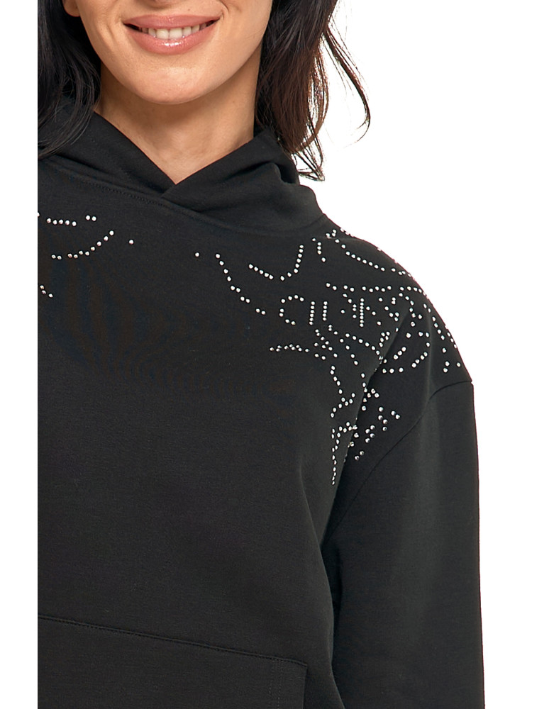 Bluzy - Bluza unisex z kapturem i cyrkoniami ocieplana CZARNY - produkt moraj.pl 13