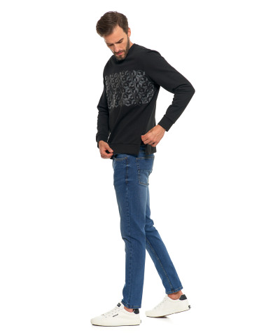 Bluzy - Męska bluza bawełniana z nadrukiem bez kaptura CZARNY - produkt 7