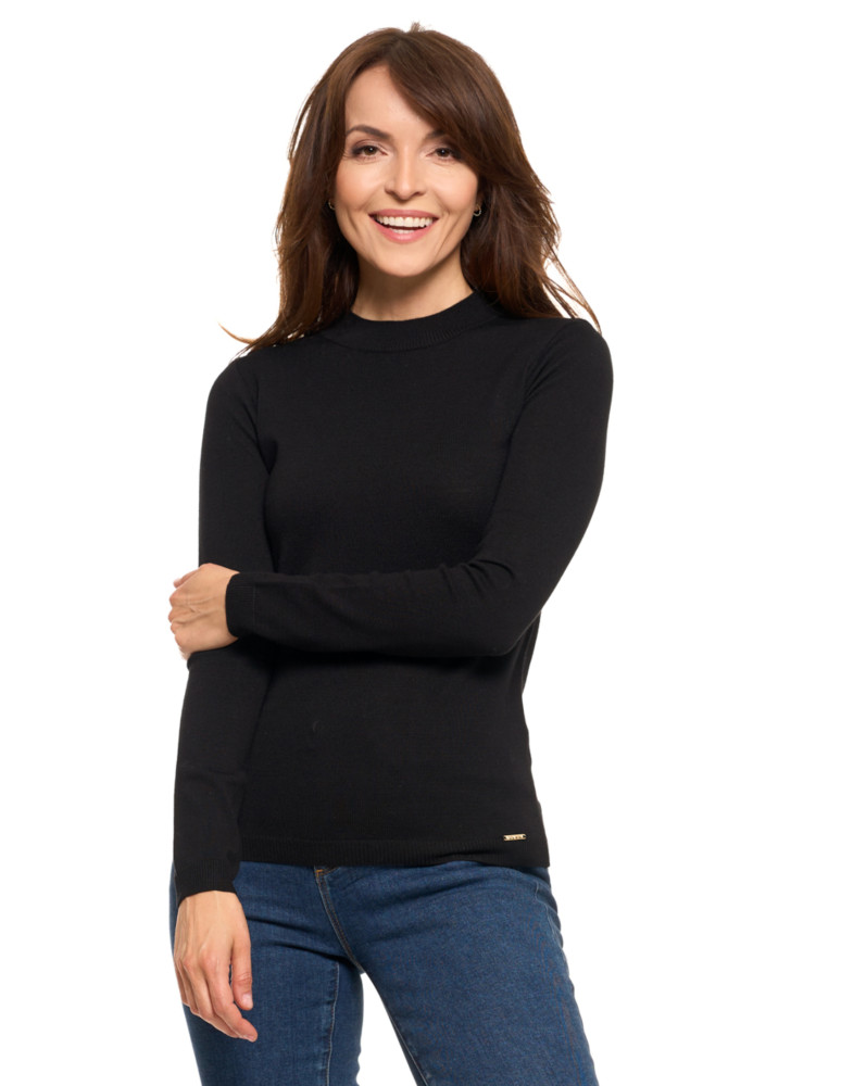 T-shirty i podkoszulki - Damski sweter półgolf z długim rękawem z wiskozą CZARNY - produkt moraj.pl 1
