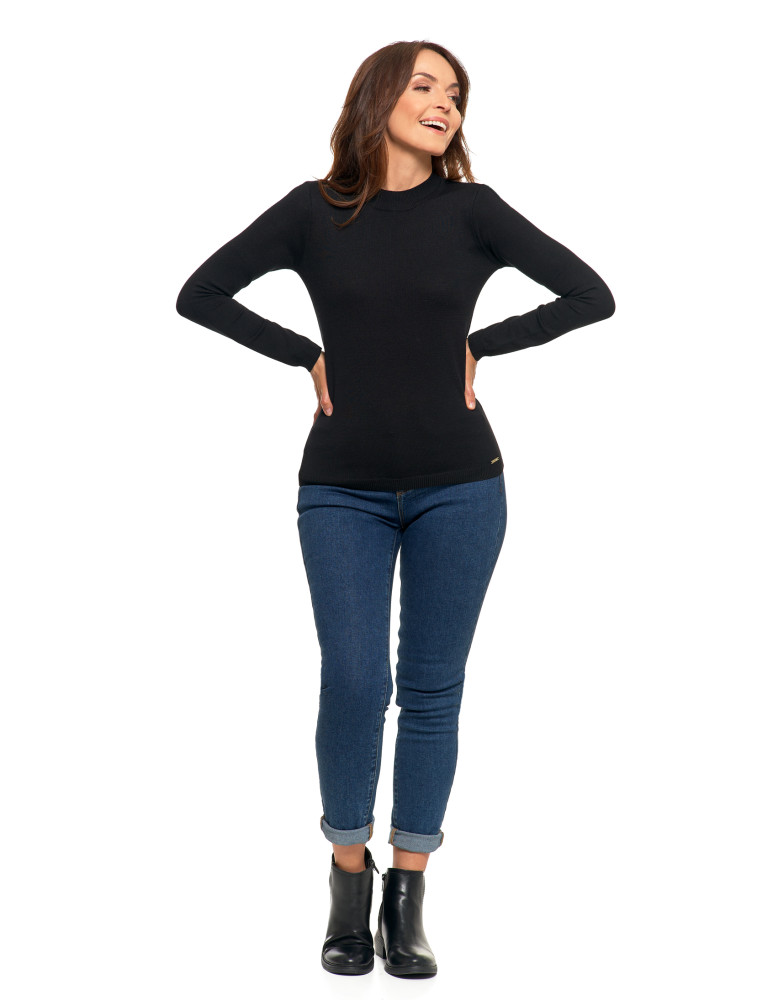 T-shirty i podkoszulki - Damski sweter półgolf z długim rękawem z wiskozą CZARNY - produkt moraj.pl 4