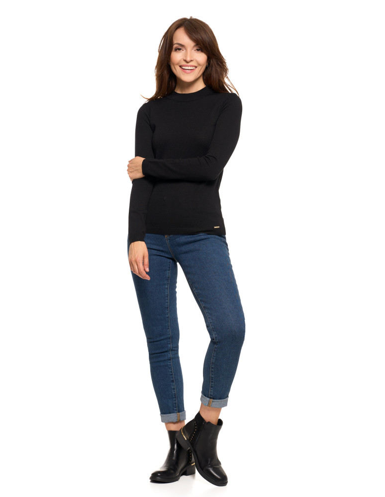 T-shirty i podkoszulki - Damski sweter półgolf z długim rękawem z wiskozą CZARNY - produkt moraj.pl 6