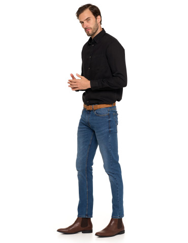 Koszulki, topy, koszule - Klasyczna męska koszula jeansowa CZARNY - produkt 4