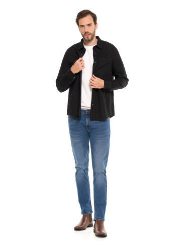 Koszulki, topy, koszule - Klasyczna męska koszula jeansowa CZARNY - produkt 7
