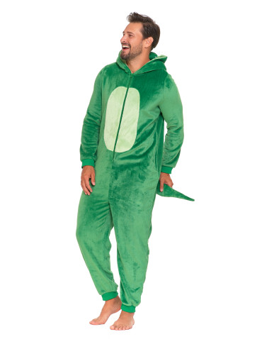 Długi rękaw - Jednoczęściowy kostium onesie dinozaur z kapturem unisex ZIELONY - produkt 4
