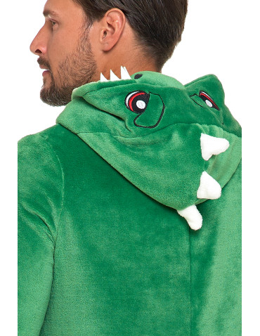 Długi rękaw - Jednoczęściowy kostium onesie dinozaur z kapturem unisex ZIELONY - produkt 3