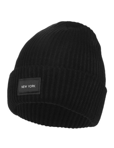 Czapki - Czarna czapka damska typu beanie z naszywką NEW YORK CZARNY - produkt 1
