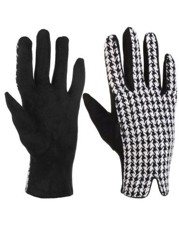 Rękawiczki - Eleganckie rękawiczki damskie w pepitkę CZARNY - produkt 1