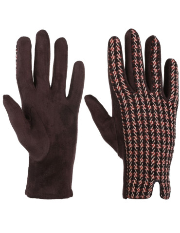 Rękawiczki - Eleganckie rękawiczki damskie w pepitkę BRĄZOWY - produkt 1