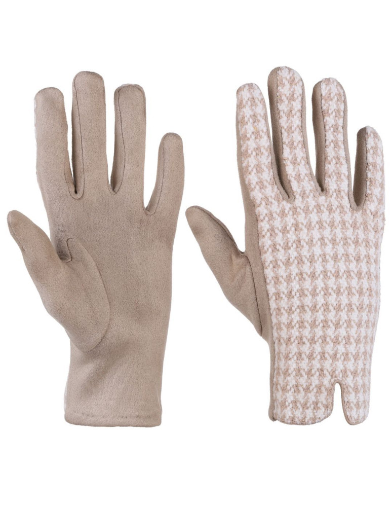 Rękawiczki - Eleganckie rękawiczki damskie w pepitkę BEŻOWY - produkt moraj.pl 1