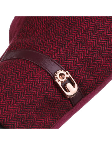 Rękawiczki - Eleganckie rękawiczki damskie ciepłe w jodełkę BORDOWY - produkt 2