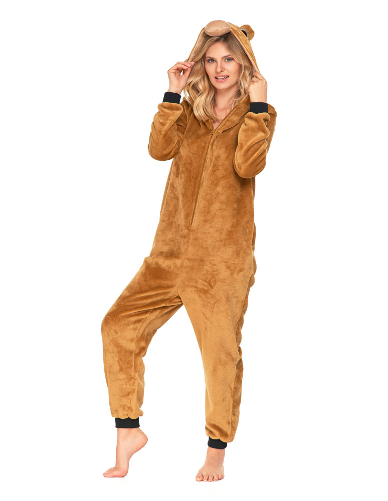 Długi rękaw - Piżama onesie w misia unisex kostium jednoczęściowy BRĄZOWY - produkt moraj.pl 1