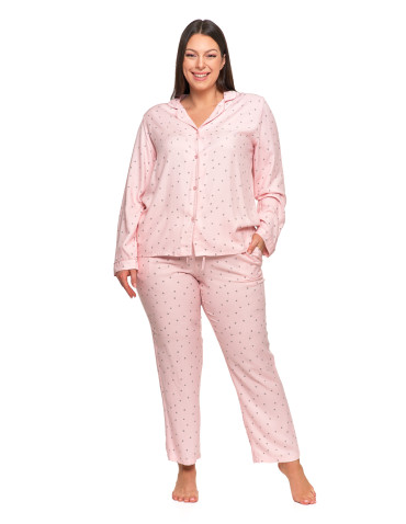 Długi rękaw - Damska piżama z długim rękawem i spodmiami wiskoza Plus Size RÓŻOWY - produkt 1