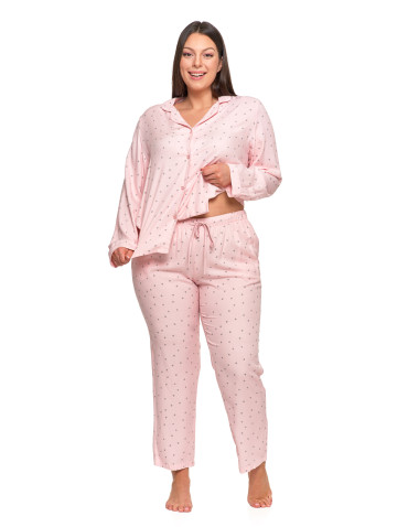 Długi rękaw - Damska piżama z długim rękawem i spodmiami wiskoza Plus Size RÓŻOWY - produkt 5