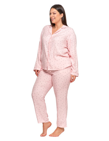 Długi rękaw - Damska piżama z długim rękawem i spodmiami wiskoza Plus Size RÓŻOWY - produkt 6