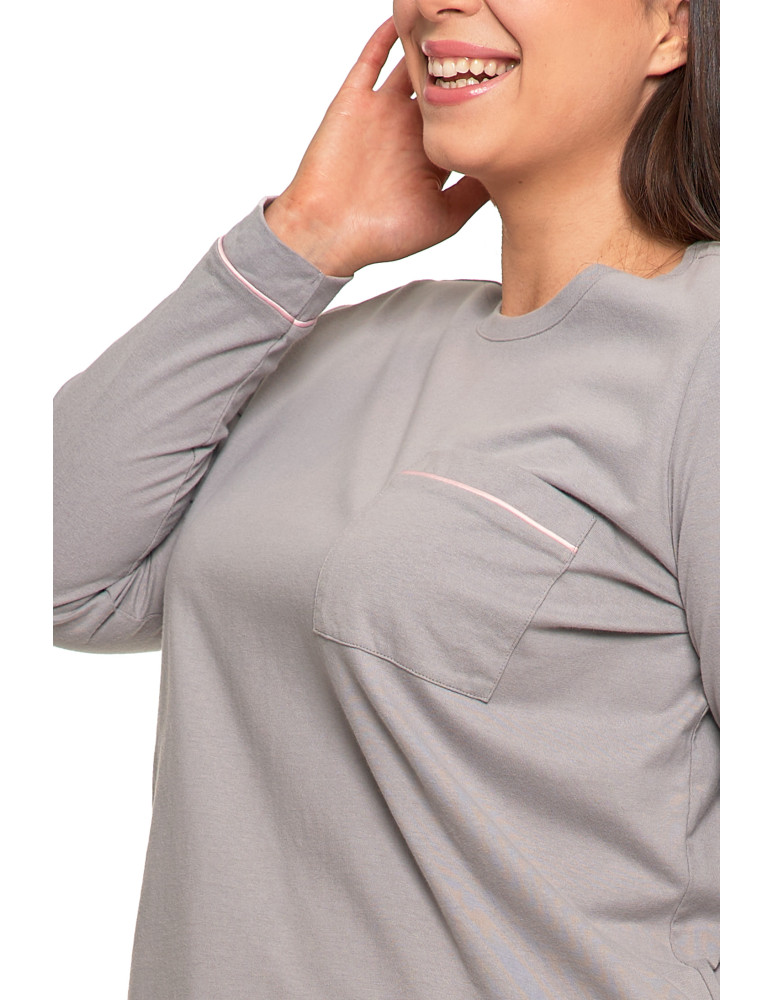 Długi rękaw - Piżama damska plus size z delikatnym wzorem groszków SZARY - produkt moraj.pl 4