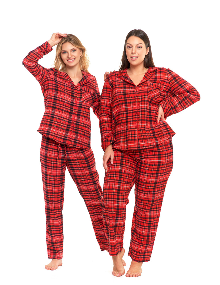 Długi rękaw - Piżama damska bawełniana w czerwoną kratę Plus Size CZERWONY - produkt moraj.pl 7