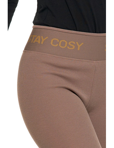 Legginsy - Legginsy damskie ocieplane w prążek wysoki stan MOKKA - produkt 2