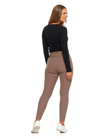 Legginsy - Legginsy damskie ocieplane w prążek wysoki stan MOKKA - produkt 4