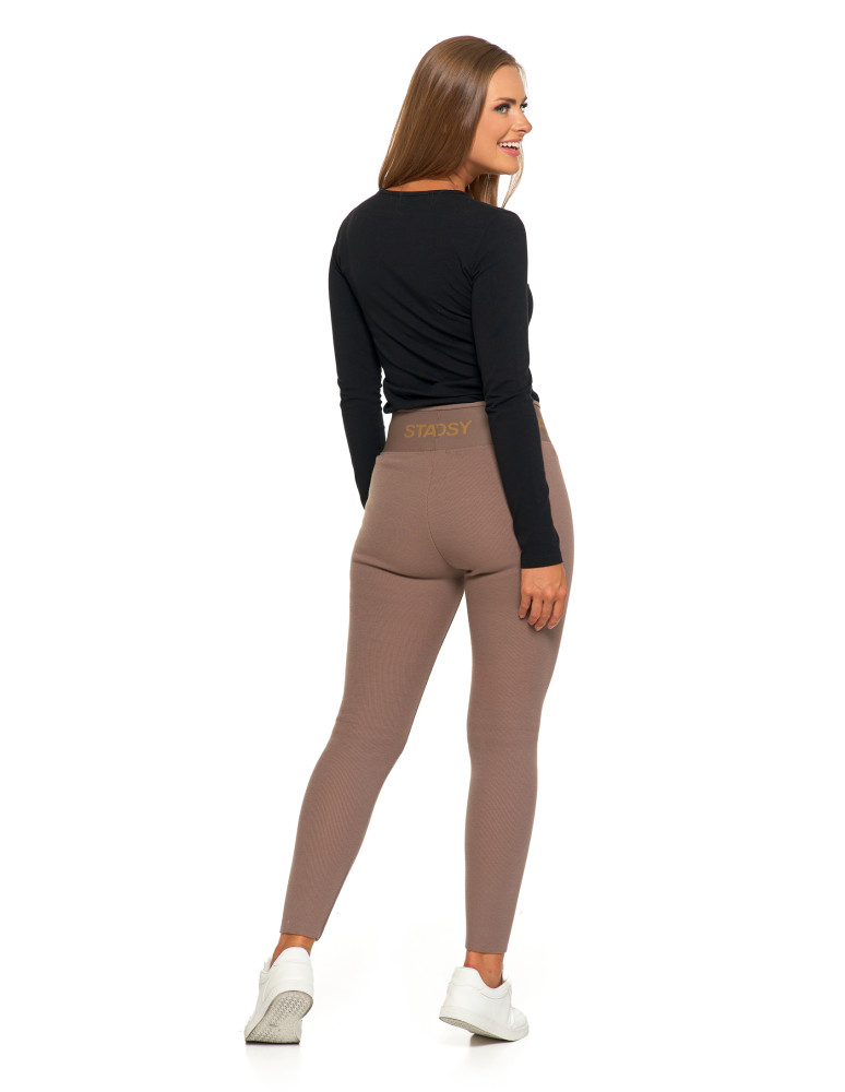 Legginsy - Legginsy damskie ocieplane w prążek wysoki stan MOKKA - produkt moraj.pl 4