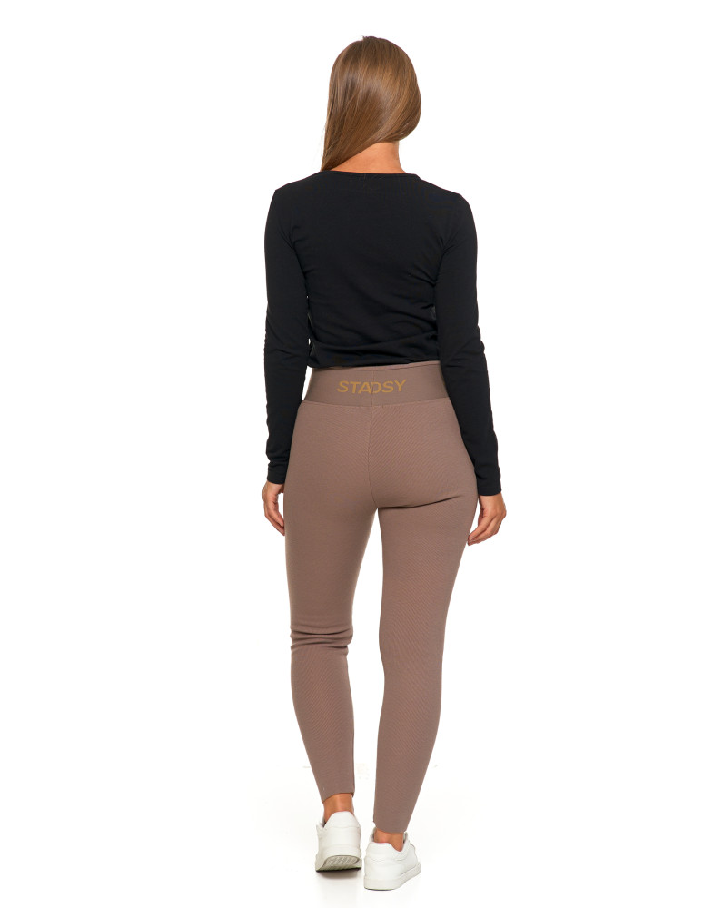 Legginsy - Legginsy damskie ocieplane w prążek wysoki stan MOKKA - produkt moraj.pl 7