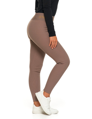 Legginsy - Legginsy damskie ocieplane w prążek wysoki stan MOKKA - produkt 8