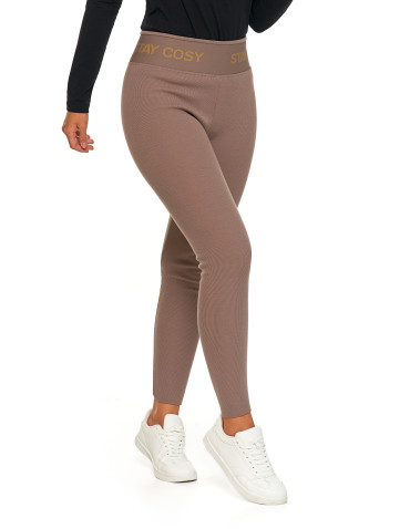 Legginsy - Legginsy damskie ocieplane w prążek wysoki stan MOKKA - produkt 10