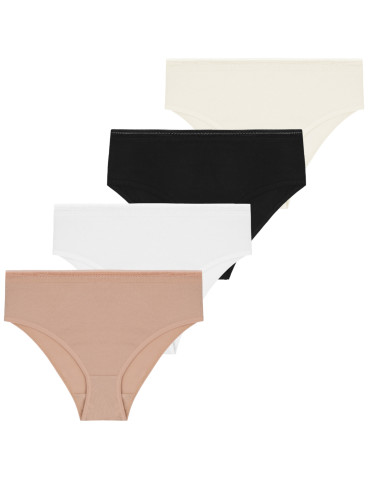 Figi - Damskie majtki figi bikini bawełniane z ozdobną gumką 4-pak WIELOKOLOROWY - produkt 1