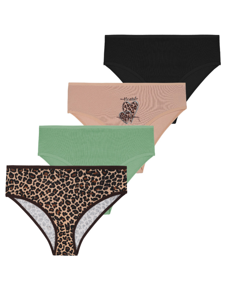 Figi - Majtki damskie figi bikini z motywem panterki 4-pak WIELOKOLOROWY - produkt moraj.pl 1