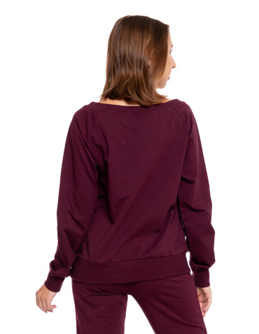 Bluzy - Bluza damska dresowa o klasycznym kroju z nadrukiem BORDOWY - produkt 2