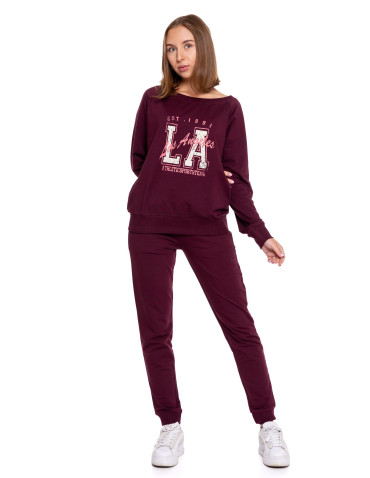 Bluzy - Bluza damska dresowa o klasycznym kroju z nadrukiem BORDOWY - produkt 5