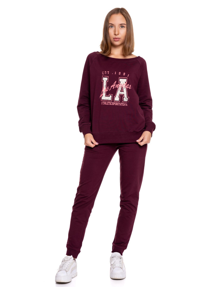 Bluzy - Bluza damska dresowa o klasycznym kroju z nadrukiem BORDOWY - produkt moraj.pl 6