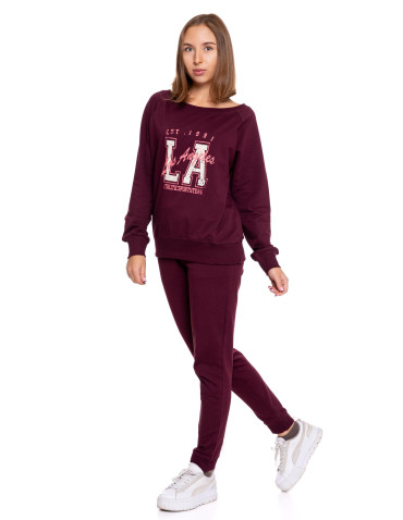 Bluzy - Bluza damska dresowa o klasycznym kroju z nadrukiem BORDOWY - produkt 7