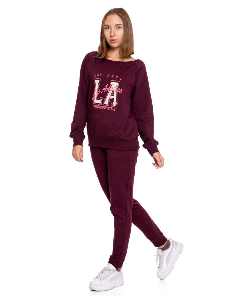 Bluzy - Bluza damska dresowa o klasycznym kroju z nadrukiem BORDOWY - produkt moraj.pl 7