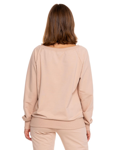 Bluzy - Bluza damska dresowa o klasycznym kroju z nadrukiem BEŻOWY - produkt 2