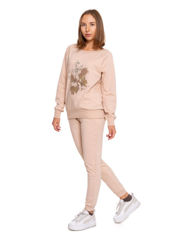 Bluzy - Bluza damska dresowa o klasycznym kroju z nadrukiem BEŻOWY - produkt 5
