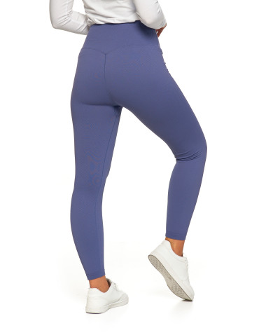Legginsy - Prążkowane legginsy damskie sportowe z wysokim stanem NIEBIESKI - produkt 7