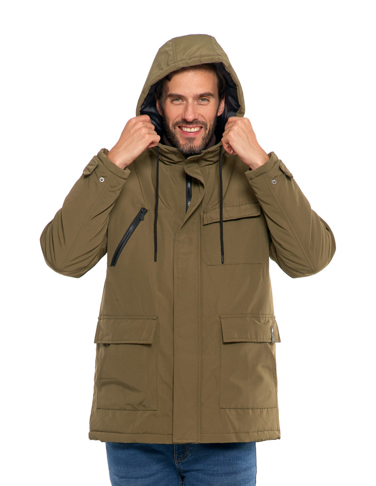 Odzież wierzchnia - Kurtka zimowa męska z kieszeniami cargo KHAKI - produkt moraj.pl 9