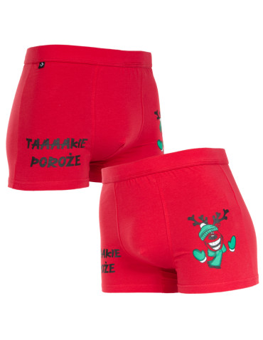 Bielizna - Świąteczne bokserki męskie ze śmiesznym napisem prezent CZERWONY - produkt 2