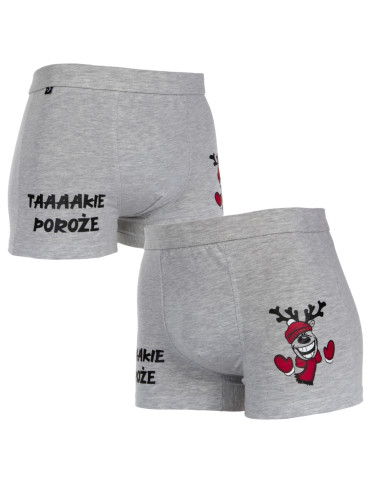 Bielizna - Świąteczne bokserki męskie ze śmiesznym napisem prezent JASNY SZARY - produkt 2