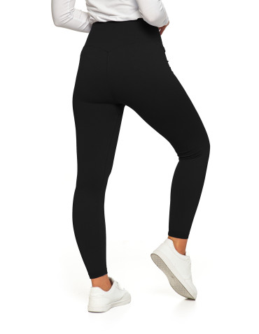Legginsy - Prążkowane legginsy damskie sportowe z wysokim stanem CZARNY - produkt 2