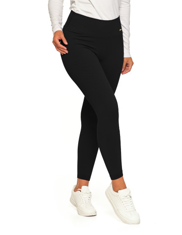 Legginsy - Prążkowane legginsy damskie sportowe z wysokim stanem CZARNY - produkt 5