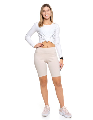 Legginsy - Legginsy kolarki damskie w prążek wysoki stan BEŻOWY - produkt 1