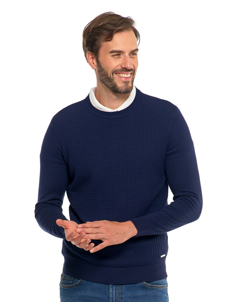Swetry - Męski sweter klasyczny z wiskozy elegancki GRANATOWY - produkt moraj.pl 1