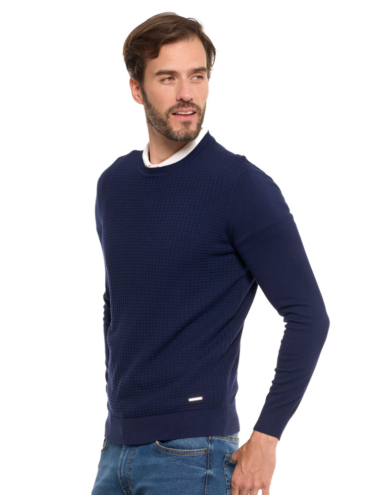 Swetry - Męski sweter klasyczny z wiskozy elegancki GRANATOWY - produkt moraj.pl 3