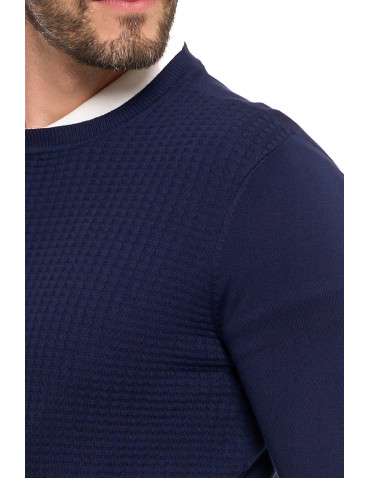 Swetry - Męski sweter klasyczny z wiskozy elegancki GRANATOWY - produkt 4