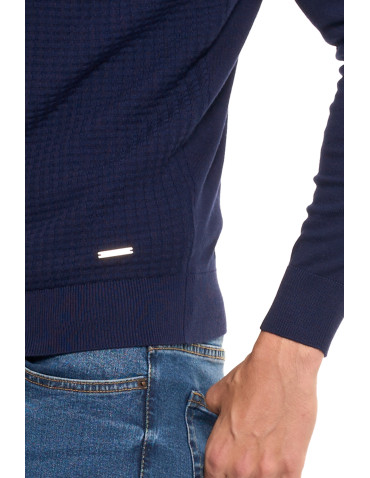 Swetry - Męski sweter klasyczny z wiskozy elegancki GRANATOWY - produkt 5