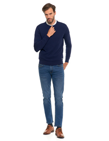 Swetry - Męski sweter klasyczny z wiskozy elegancki GRANATOWY - produkt 6
