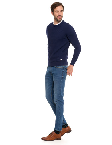 Swetry - Męski sweter klasyczny z wiskozy elegancki GRANATOWY - produkt 7